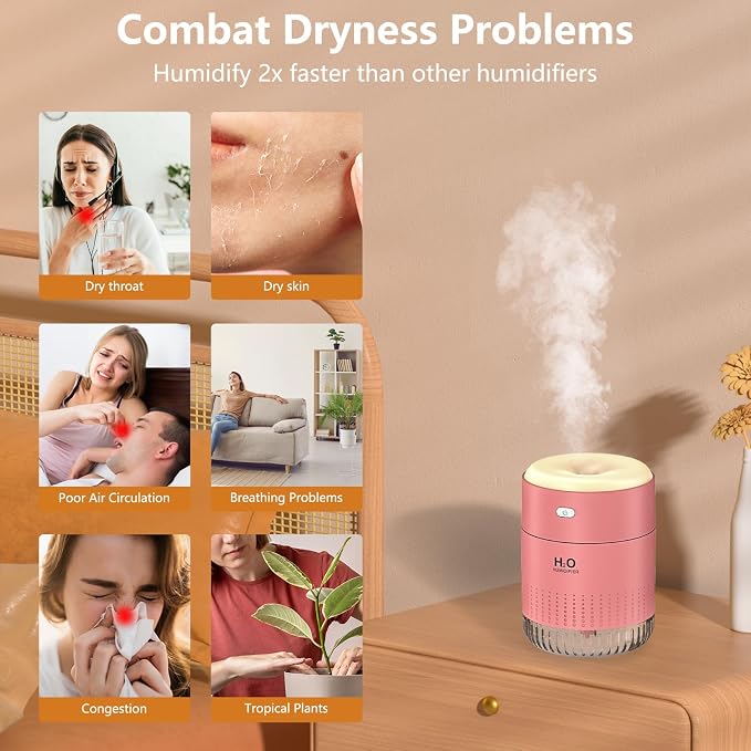 Portable Mini Humidifier, Auto Shut-Off, 2 Mist Modes, Quite, Small Humidifiers for Bedroom Travel Office Desk Plants (Pink) - Image 2