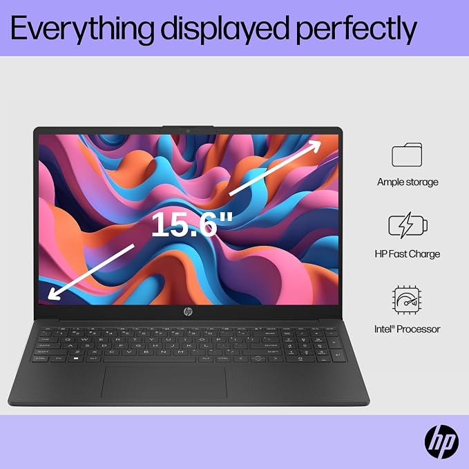 HP 15.6" Laptop, Intel Processor, 16GB RAM, 128GB SSD | Copilot AI, Long Battery Life, Lightweight 3.64 lbs, Microsoft 365, Windows 11 for Students & Office, Black - Image 4