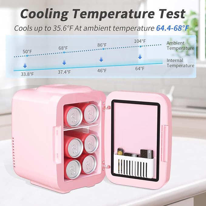 OSTBA Skincare Fridge Mini Fridge for Bedroom with Dimmable LED Mirror, 4Liter/6 Cans Cooler and Warmer for Makeup, Cosmetic, Beauty, Portable Refrigerator for Bedroom, Vanity, Office and Car - Image 3