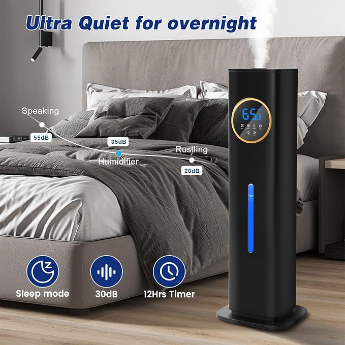 Humidifiers for Bedroom, 2.1Gal/8L Humidifier large room with Essential Oil Diffuser, Top Fill Whole House Cool Mist Humidifiers for Plants Baby Kids Adults(Black) - Image 5
