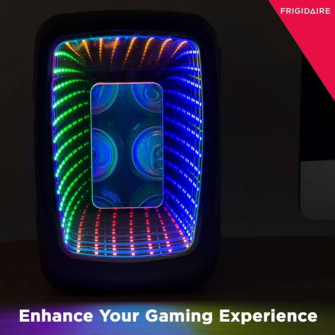 Frigidaire Gaming Light Up Mini Beverage Refrigerator, 6 can, 4 liters, Cooler with large see through door and LED lights Perfect for Gaming Experience, Home, Office, or Cars.12V Charger (Stealth) - Image 4