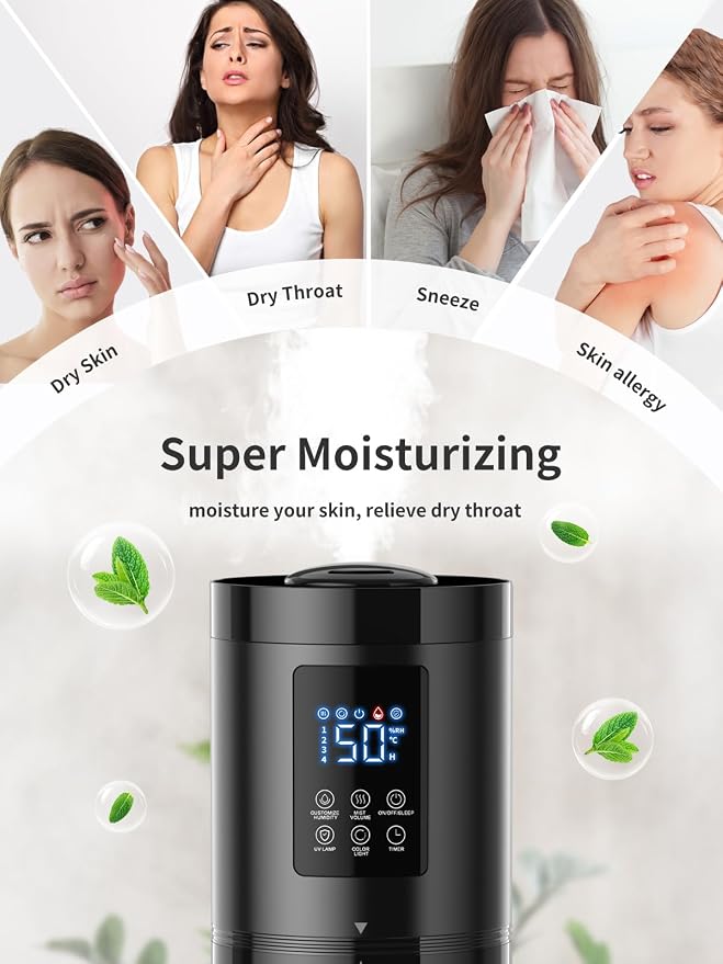 8L Humidifiers for Bedroom, 30dB Quiet, 500ft² Coverage, 60H Runtime, Top Fill, 3-in-1 Humidifier Large Room & Essential Oil Diffuser & Ambient Light, Sleep Mode, 16H Timer, Auto Shutoff Protection - Image 6