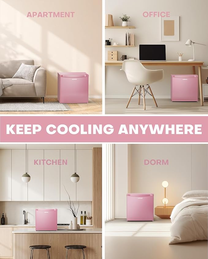 Upstreman 1.7 Cu.ft Mini Fridge with Freezer, Pink-FR17 | Dorm Essentials, Adjustable Thermostat, Energy Saving, Low Noise, Compact Refrigerator for Dorm, Office, Bedroom - Image 7