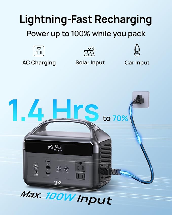 DaranEner Portable Power Station, 192Wh LiFePO4 Battery Backup w/2 300W (Surge 600W) AC Outlets, 2H Fast Charging, Power Bank for Hurricane Emergency/Home/Outdoor Camping/RVs Use - Image 3