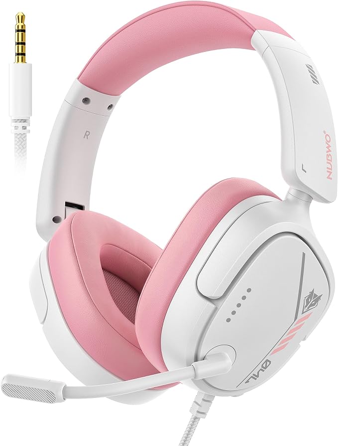 NUBWO HG04L Gaming Headset for PS5/PS4, Xbox Series X|S, Switch - Pink | 40mm Speakers, Clear Unidirectional Mic, 250g Lightweight, Soft Memory Earmuffs, 3.5mm Jack for Gaming & Work by NUBWO