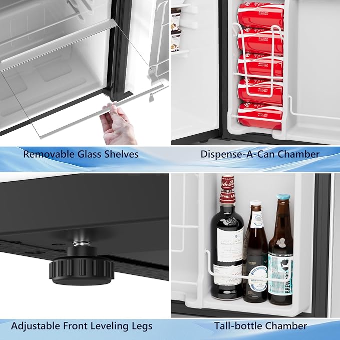 COWSAR 3.2 Cu.Ft Mini Fridge with Freezer for Bedroom Dorm, Silver | Single Reversible Door, 7 Temperature Settings, Energy Saving, 2 Removable Glass Shelves, Small Refrigerator for Apartment - Image 4