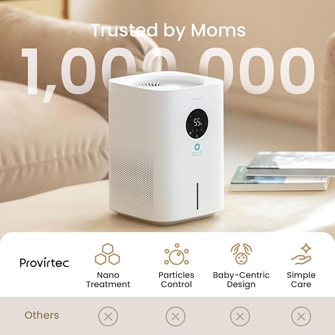 Pro Baby Evaporative Humidifier for Bedroom, MistFree & No White Dust, BPA-Free and 16dB Quiet Sleep for kids, 3 Age-Modes, Auto Control, Tap Water Safe, 4L Easy Clean Tank for Nursery - Image 9