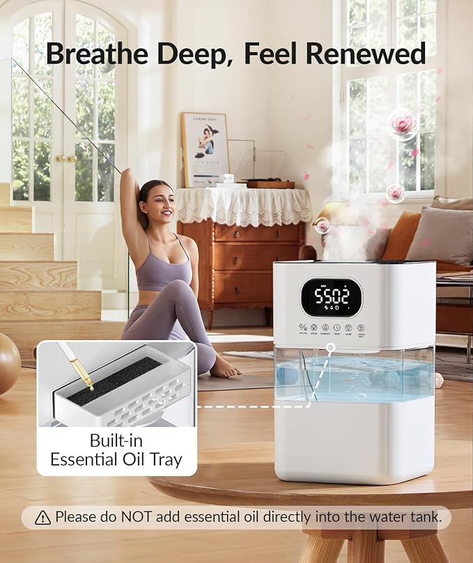 AreShark Humidifier Large Room, 2.2 Gal/8.5L Cool Warm Mist Air Humidifiers for Bedroom, 65H Runtime, Humidity Setting, Easy to Clean, Top Fill, 30dB Quiet, 550ft² Coverage, for Plants, Adults, Kids - Image 9