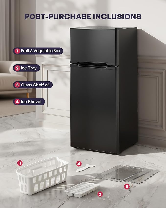 4.5 Cu.Ft Mini Fridge with Freezer, 2 Doors Small Fridge with Adjustable Thermostat & Removable Glass Shelves, Small Refrigerator for Kitchen Office Dorm, Quiet Operation, Black - Image 6