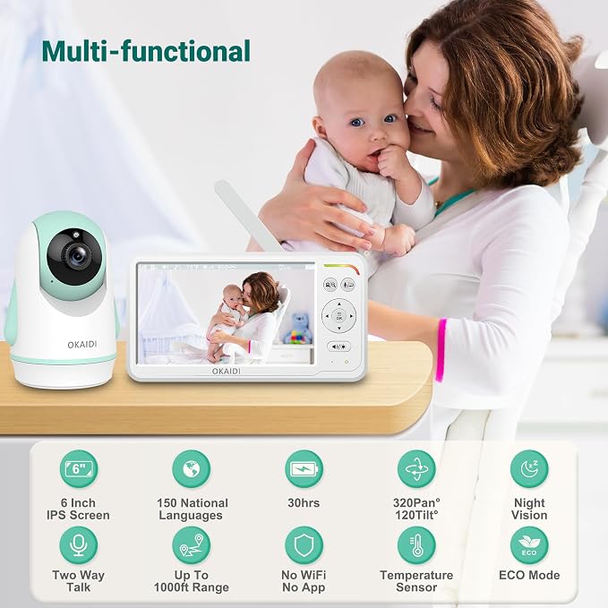 OKAIDI Baby Monitor with 2 Cameras and Audio, Video Baby Monitor with 6'' IPS - Image 7