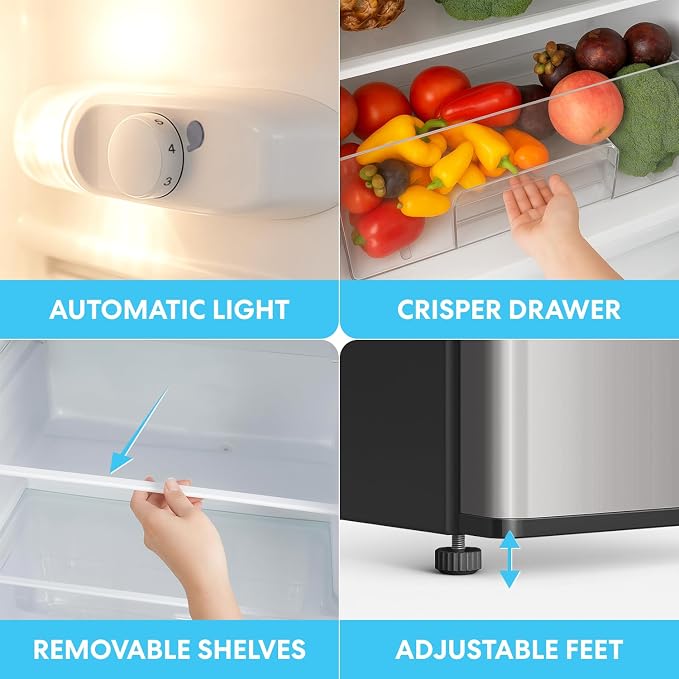 Simpli-Magic 10 Cu.Ft. Fridge with Freezer – Double Door Compact Refrigerator for Office, Dorm, Bedroom, Garage – Adjustable Thermostat, Large Capacity, Stainless Steel Finish - Image 5