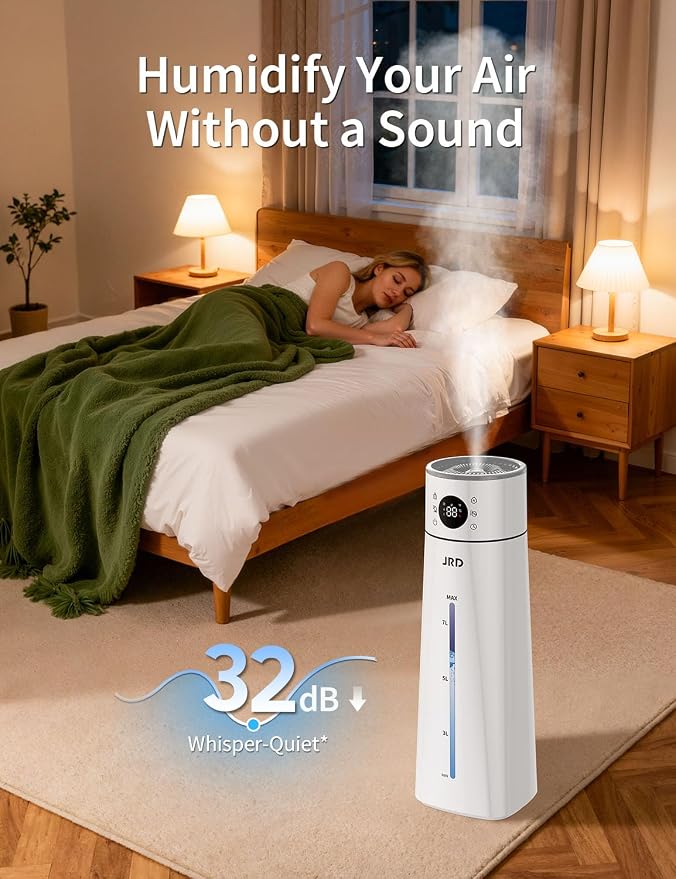JRD Humidifier Large Room 8L/ 2.1Gal, Ultrasonic Cool Mist for Bedroom, Quiet Humidifier with Remote Control, 10 Mist Modes, 24H Timer, Night Light, AI Mode, 40H Run for Home Office（Grey） - Image 7