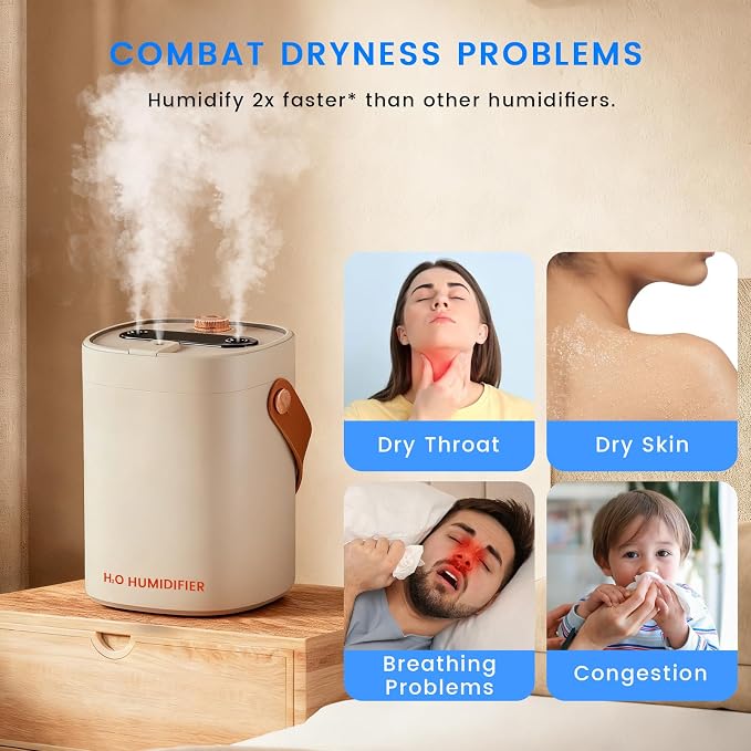 2L Humidifier for Bedroom,Portable Cool Mist Humidifiers,Ultra Quiet 20dB,Top Fill Air Humidifier for Home,Office,Plants，Adjustable Humidity,Night Light,BPA-Free,Khaki - Image 7