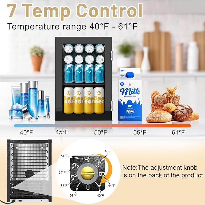 24Can/0.9Cu.Ft Mini Fridge with Mirror, 7 Temp Control | Compact Small refrigerator with Removable Shelf, Personal Cooler for Bedroom, Dorm, Office and Beverage Beauty Storage - Image 3