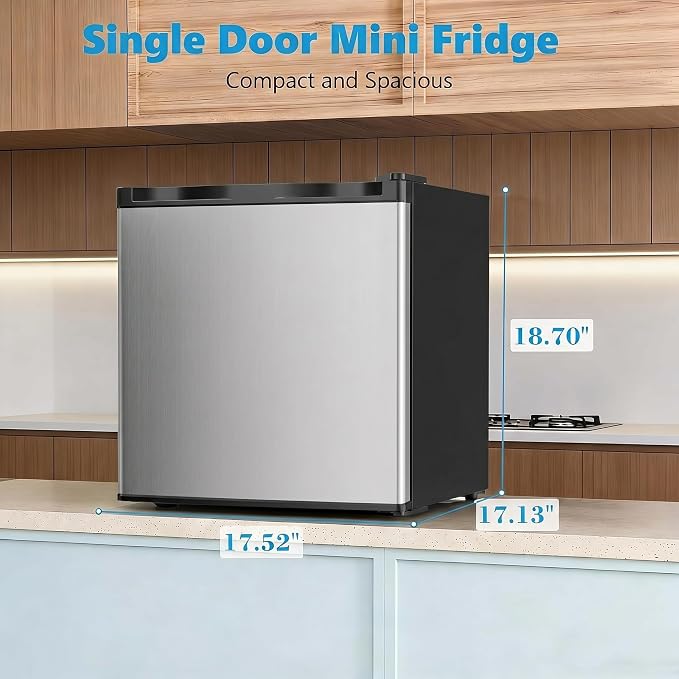 Antarctic Star Mini Fridge with Freezer, Rated 1.6 cu.ft, Small Upright Refrigerator with Removable Shelves, 7 Adjustable Thermostat, Low Noise for Bedroom/Apartment/Office,Silver - Image 7