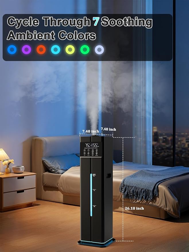9L/2.4Gal Smart Cool Mist Humidifier, Top Fill Quiet Humidifier Large Room, Covers 550ft², App & Remote Control, 60H Runtime, 7 Colors Light, 4 Mist Modes Humidifiers for Bedroom, Office, Black - Image 7