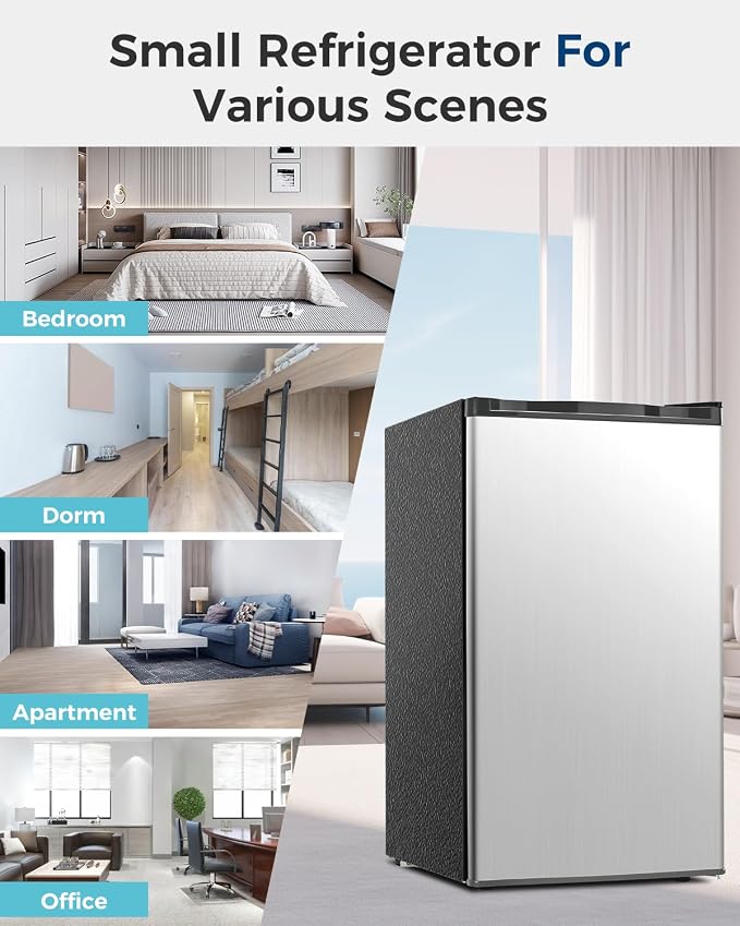 Feelfunn Mini Fridge with Freezer - 3.2 Cu.Ft Single Door Mini Refrigerator with Adjustable Thermostat, Energy Saving, Low Noise, Small Fridge for Bedroom, Office, Dorm, Apartment, Classroom - Silver - Image 7
