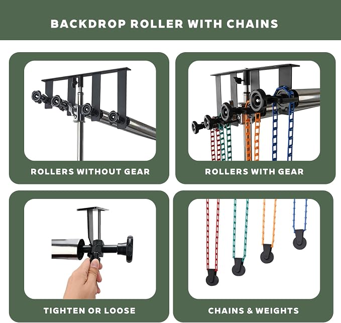 Photography Backdrop Roller Support System, 4 Rollers, 120-inch Stainless Steel - Image 4