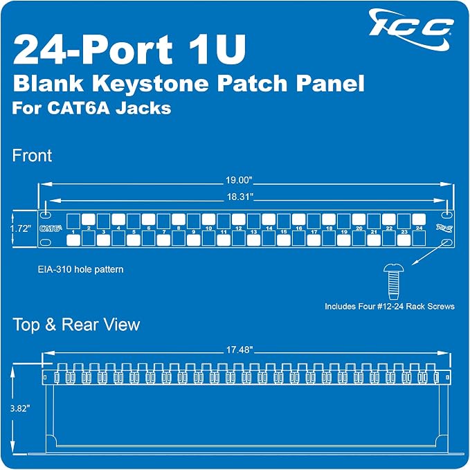 ICC 24-Port CAT6A Keystone 1U Patch Panel - Image 7