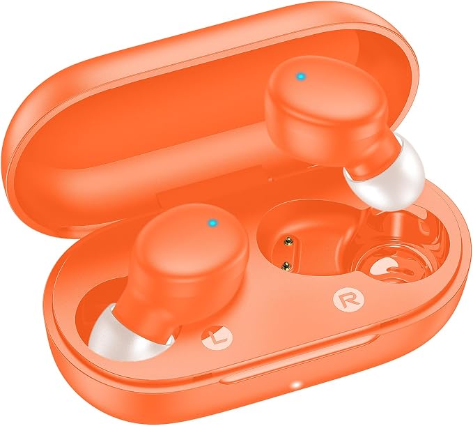 kurdene Wireless Earbuds Bluetooth 5.3 Light Weight in Ear Headphones | Premium Sound Bass Ear buds with Charging Case,Touch Control,Built in Mics Headset,Clear Calls for Sports Workout Orange by KurdeneLLC