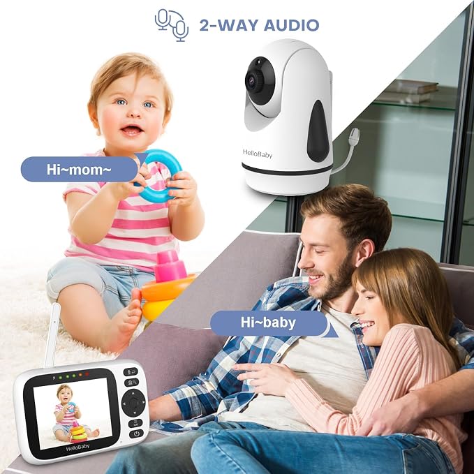 HelloBaby 3.2'' Baby Monitor 3 Cameras, Video Audio Baby Monitor No WiFi - Image 4