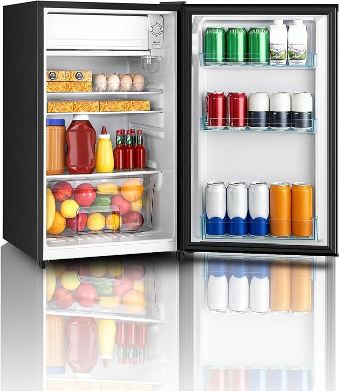 4.4 Cu.Ft Mini Fridge with Freezer, Single Door Mini Refrigerator, 5 Settings Temperature Adjustable, Compact Refrigerator for Apartment,Dorm, Office, Bedroom by HAILANG