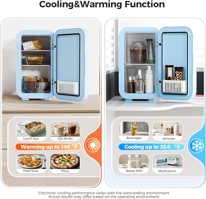 OSTBA Mini Fridge for Skincare, 6 Liter/8 Can 110V AC/ 12V DC Portable Thermoelectric Cooler Refrigerators for Bedroom, Skincare, Beverage, Office, Dorm Room and Car, Blue - Image 2