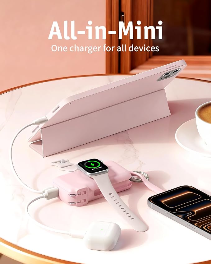RORRY Flow Portable Charger, 10000mAh 40W Fast Charging Power Bank with Built-in USB C Cable and Foldable Wall Plug, Battery Pack Travel Essentials for iPhone 17/16/15, Apple Watch, iPad, MacBook - Image 2