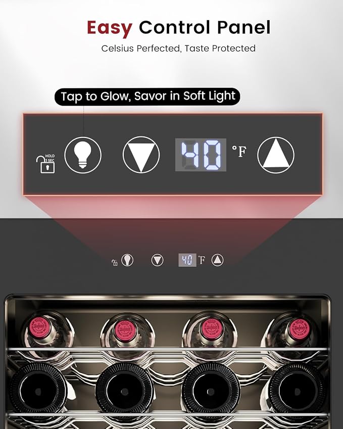 Feelfunn 45 Bottle Wine Cooler Refrigerator - Small Wine Fridge for Red, White, Champagne, Freestanding Wine Cellar with Glass Door & Digital Temperature Control for Home Bar, Office - Image 5