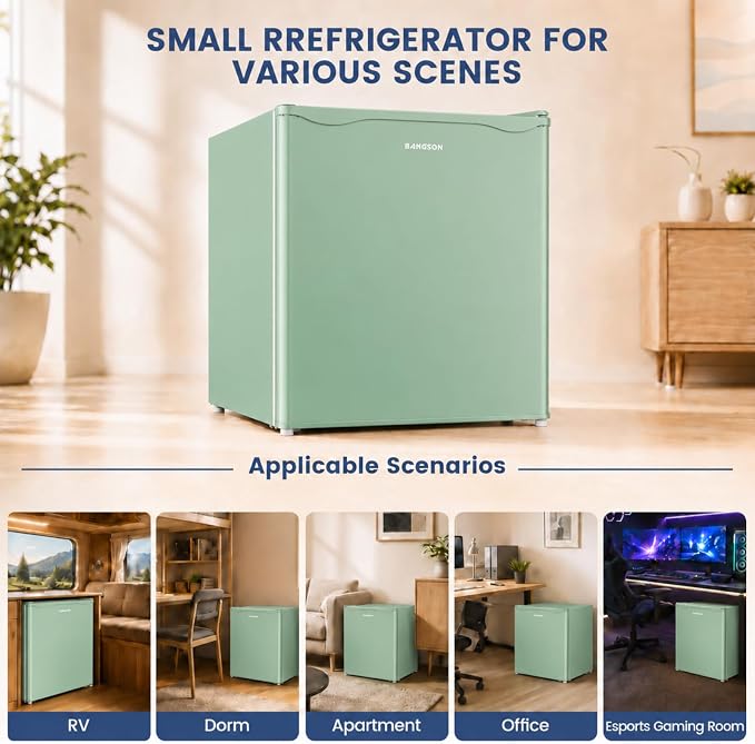 1.7 Cu.Ft Mini Fridge with Freezer for Dorm Office,Green | Compact Refrigerator Office, Energy Saving Small Fridge Reversible Single Door, Low Noise for Bedroom Small Apartment - Image 7