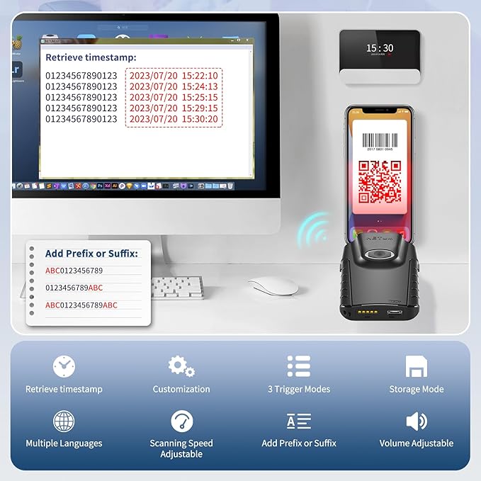 NETUM Bluetooth 2D Barcode Scanner, 3-in-1 Small Portable QR Bar Code Reader - Image 6