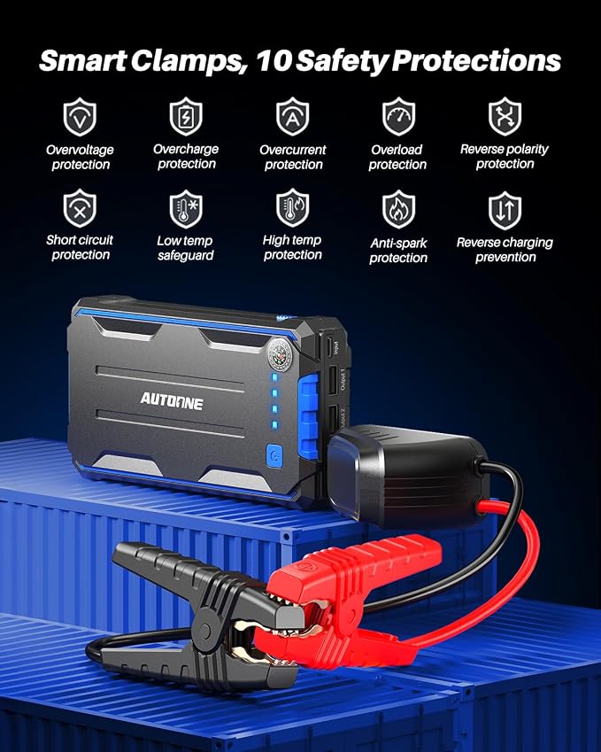 AUTOONE 4000A Car Jump Starter, Battery Jumper Starter Portable for Compact Car Up to 10.0L Gas and 8.0L Diesel Engine Jump Box with Jumper Cables, USB Output and LED Light - Image 3