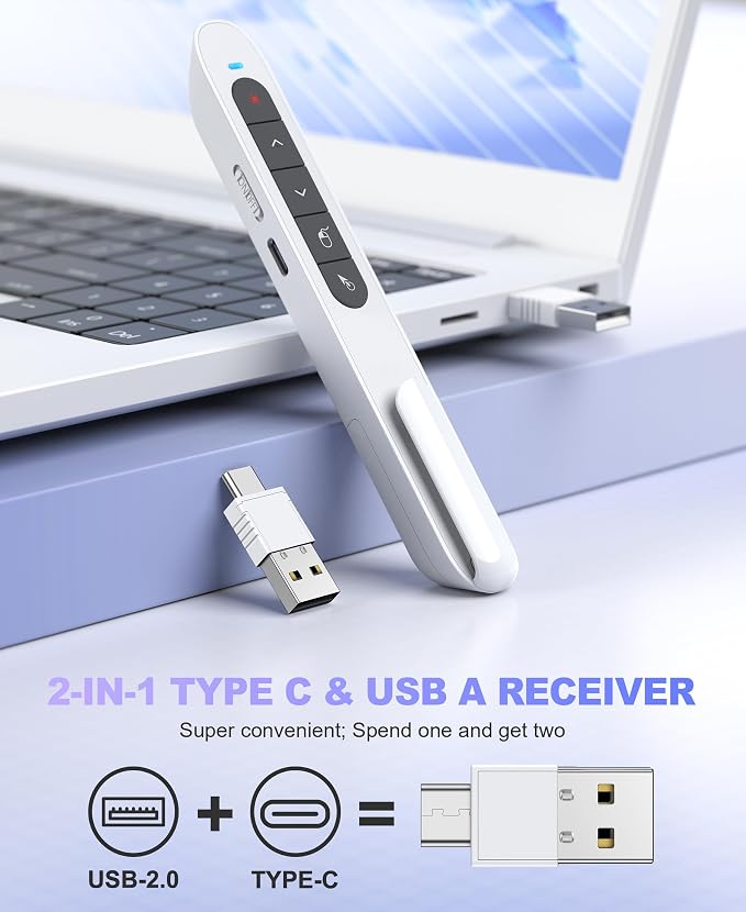 2 in 1 USB Type C Wireless Rechargeable Presenter Remote - Image 4