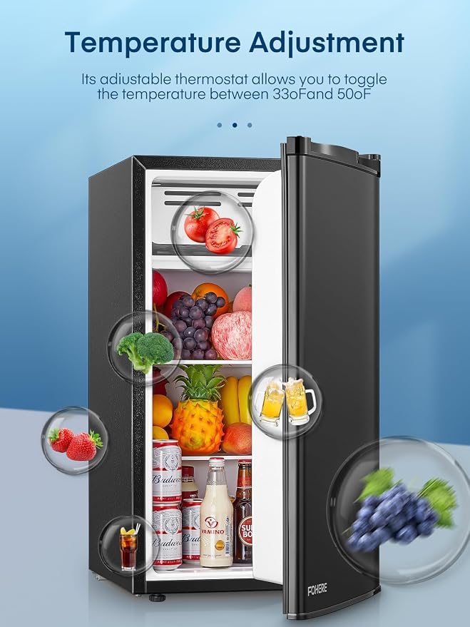 3.2 Cu. Ft Mini Fridge with Freezer, FOHERE Small Fridge with 7 Level Temperature Control, Removable Glass Shelves for Bedroom, Office, Dorm - Image 8