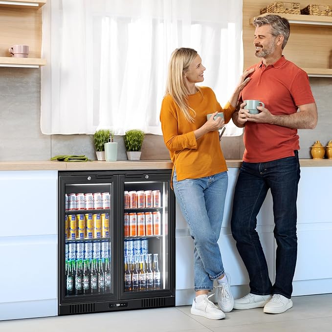 Back Bar Cooler 2 Door 216 Can Black | built-in/free, fast cool, temp memory, 2 locks, LED, low-e glass - Image 9