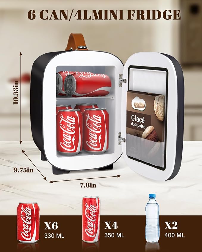 FANSEXPERT Mini Fridge for Bedroom, 4 Liter/6 Cans Skin Care Fridge Small Refrigerator, AC/DC Portable Mini Cooler & Warmer, Small Cosmetic Fridge for Camping, Dorm, Office, Car (Black) - Image 2