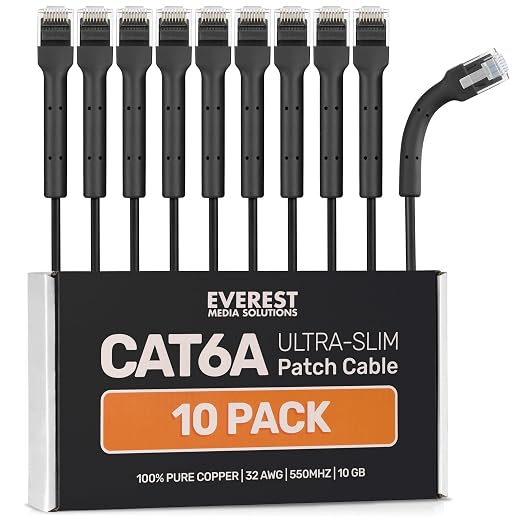 Everest Ultra Slim Cat6a Ethernet Patch Cables 6ft Black by EverestMediaSolutions