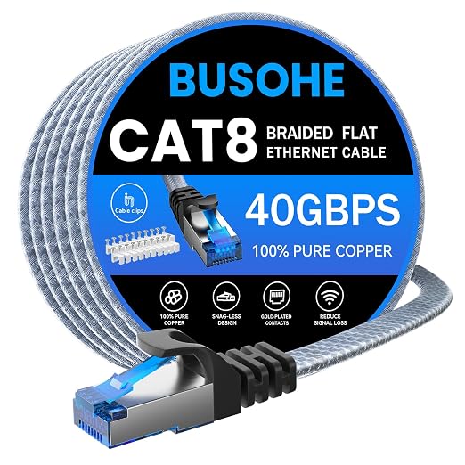 BUSOHE Cat 8 Ethernet Cable 82 ft, Nylon Braided High Speed Heavy Duty Network by BUSOHE