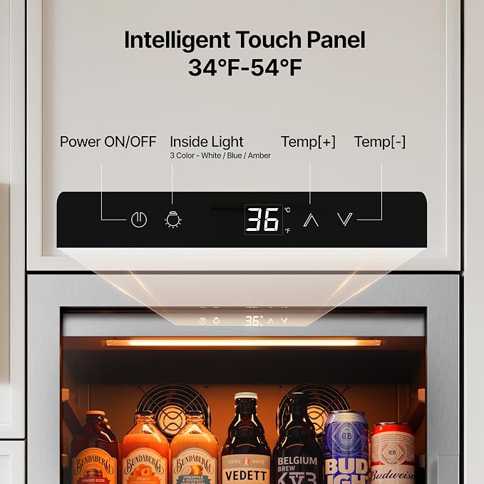 Ca'Lefort Beverage Refrigerator Cooler - 24 Inch Beverage Fridge 238 Can with Glass Door, Built-in or Freestanding Refrigerator with 3 Color LED, Drink Cooler for Soda Beer or Wine (Right-Hinged) - Image 4