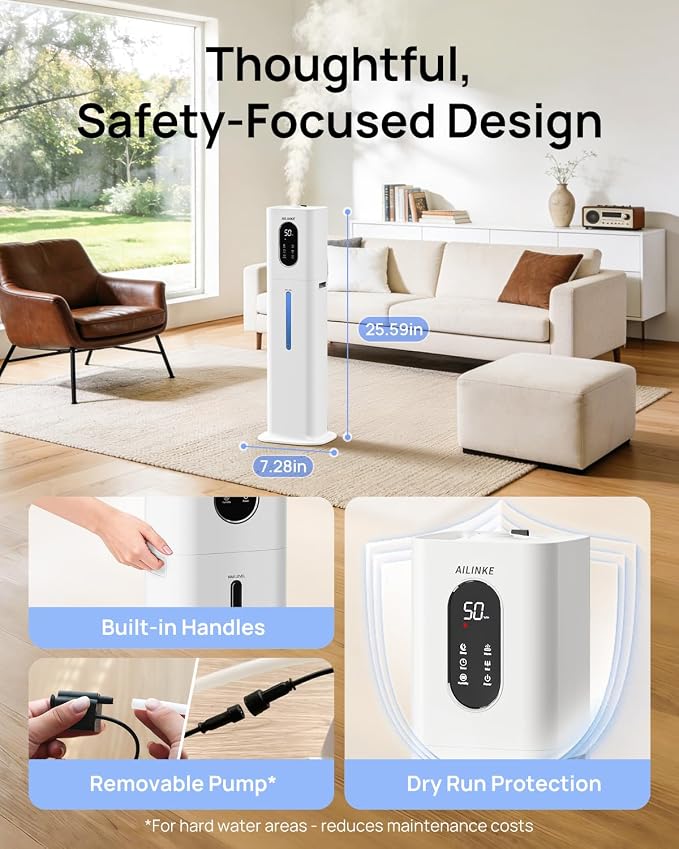 2.1Gal/8L Warm & Cool Mist Humidifiers for Bedroom 500 sq ft, AILINKE Top-Fill Humidifier Large Room with Essential Oil Diffuser, Large Room Humidifiers for Home Baby Nursery Office Plants, White - Image 8