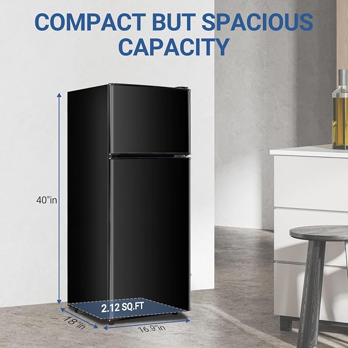 Mini Fridge with Freezer 4.0 Cu. Ft. Small Refrigerator with Freezer Black | 7-Level Adjustable Temperature, Compact Apartment Fridge Removable Shelves for Dorm, College, Office - Image 3