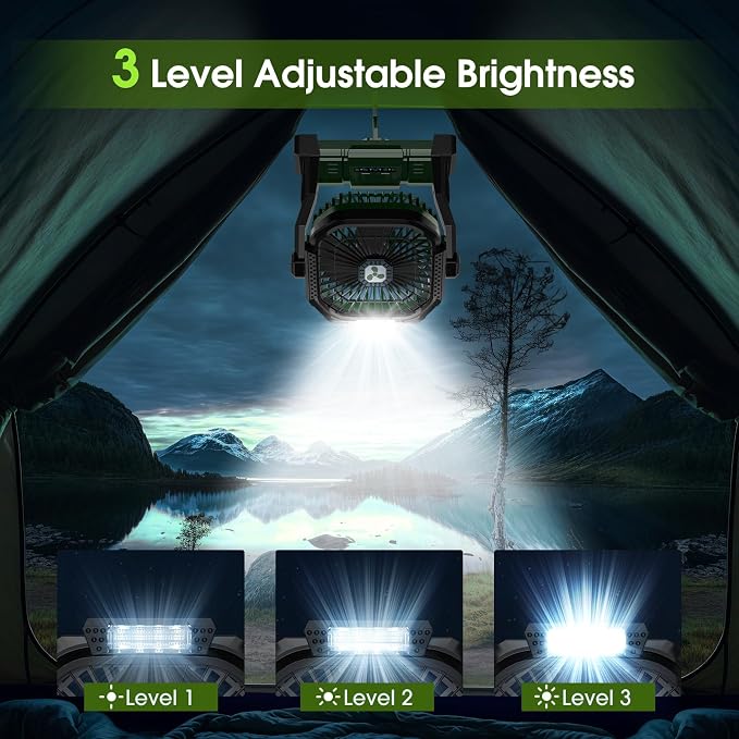 Portable Rechargeable Fan, 20000mAh Cordless Battery Powered Camping Tent Fans with LED Lantern, Small USB C Operated Outdoor Ventilador for Travel Camp Fishing Picnic Home Power Outage Emergency - Image 5