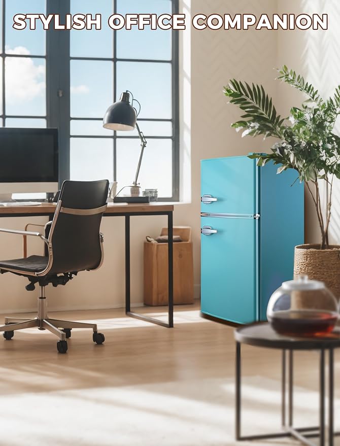 Anypro 3.2 Cu.Ft Refrigerator, Retro Double Door Fridge with Freezer, 7 Adjustable Temperature Settings, Removable Glass Shelves for Dorm, Office, Bedroom, Apartment, Blue - Image 7