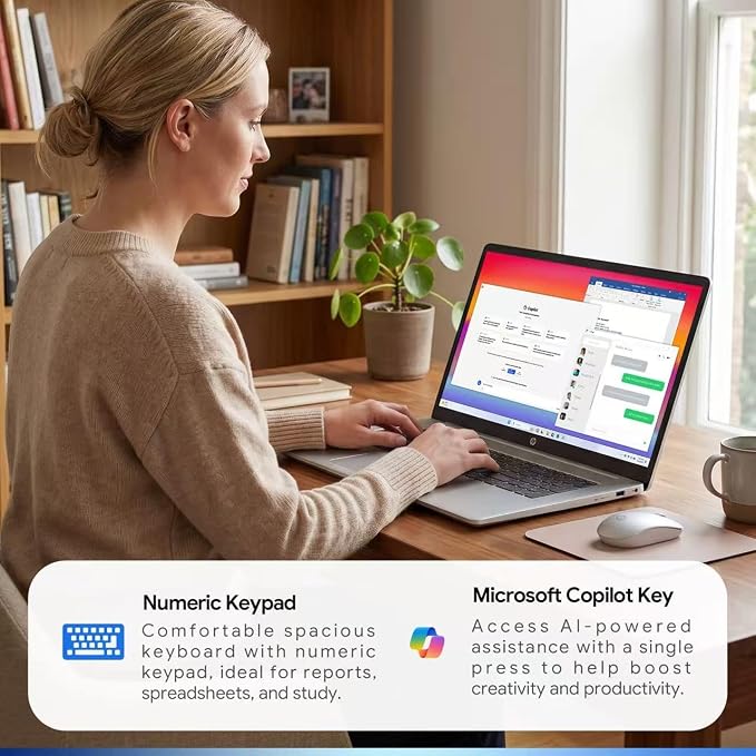 HP 17.3" FHD Thin & Lightweight Business Laptop · New Edition · Intel Core i7-1355U · 16GB RAM · 1TB SSD + 512GB SD Card for Expanded Storage · Windows 11 Pro · Wi-Fi 6 · Copilot Key · Silver - Image 5