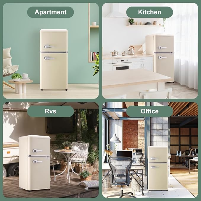 Mini Fridge with Freezer, 3.2 Cu.Ft Retro Double Door Refrigerator with 7 Level Thermostat, Adjustable Removable Glass Shelves for Bedroom Office Apartment Dorm Bar (CREAM, 3.2 Cu.Ft.) - Image 6