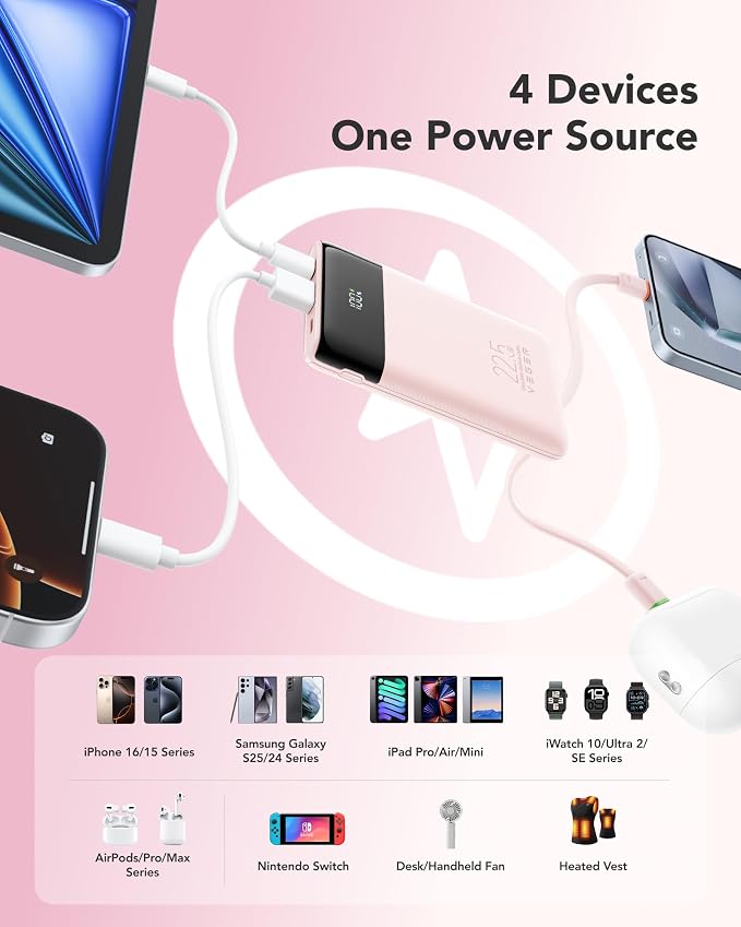 VEGER Portable Charger, Ultra Slim 22.5W Fast Charging with Built in Cable, Flight-Safe 10000mAh USB C Power Bank Battery Pack, Travel Essential Phone Powerbank for iPhone 17 16 Samsung S25 Google etc - Image 5
