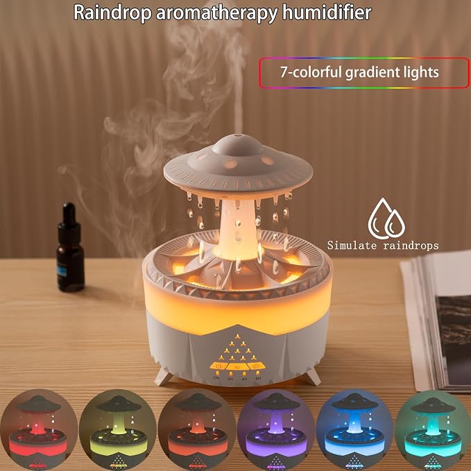 Raindrop Humidifier for Bedroom Large Room -Air Humidifiers and Aromatherapy Diffuser,Ultrasonic humidifier,Quiet humidifier with Ambient Light & 4 Timer,Waterless Auto Off (No remote control) - Image 4