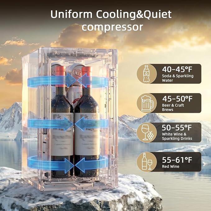 Antarctic Star Wine Cooler, 0.4 Cu. Ft. Portable Mini Wine fridge | Electronic Temp Control, 40-61°F Adjust Temp, Glass Door, Counter-top Drink Fridge for Bedroom, Dorm, Office, Bar & Kitchen - Image 3