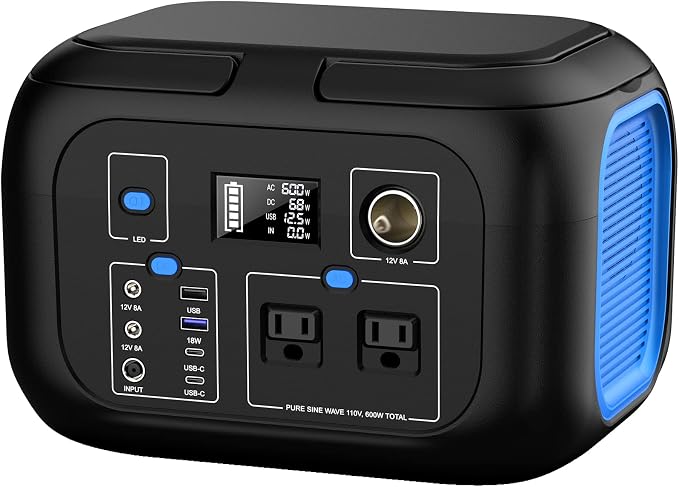 Portable Power Station 600W Power Bank 296Wh Solar Generator Lithium Battery Portable Generator Fast Charging with LED Light Battery Pack 9 Outputs Power Supply for Home Camping Emergency Backup by PortablePowerStationSolarGenerators