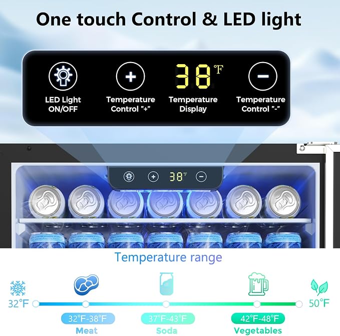 Electactic 24.4 Inch Beverage Refrigerator for Patio, Home, Kitchen, Bar | Undercounter Built-in & Freestanding, 180 Can, Stainless Steel, Digital Temperature Control, Door Lock, Front Ventilation - Image 2